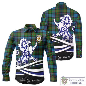 Newlands of Lauriston Tartan Long Sleeve Button Up Shirt with Alba Gu Brath Regal Lion Emblem