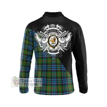 Newlands Tartan Long Sleeve Polo Shirt with Family Crest and Military Logo Style - Tartan Vibes Clothing