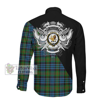 Newlands Tartan Long Sleeve Button Shirt with Family Crest and Military Logo Style Men's Shirt - Tartanvibesclothing Shop