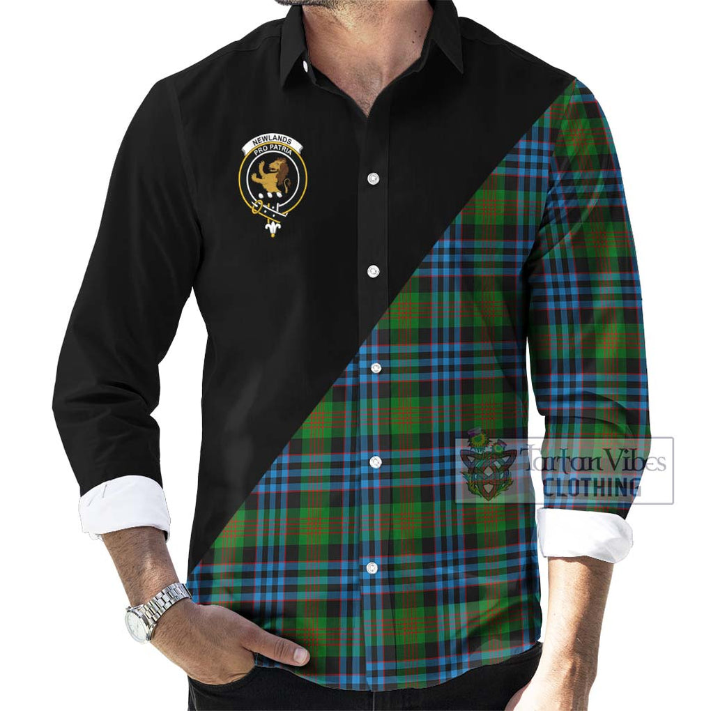 Newlands Tartan Long Sleeve Button Shirt with Family Crest and Military Logo Style - Tartanvibesclothing Shop