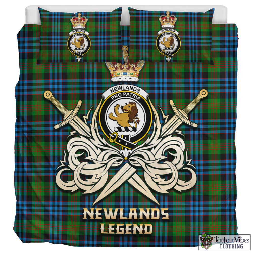 Tartan Vibes Clothing Newlands of Lauriston Tartan Bedding Set with Clan Crest and the Golden Sword of Courageous Legacy