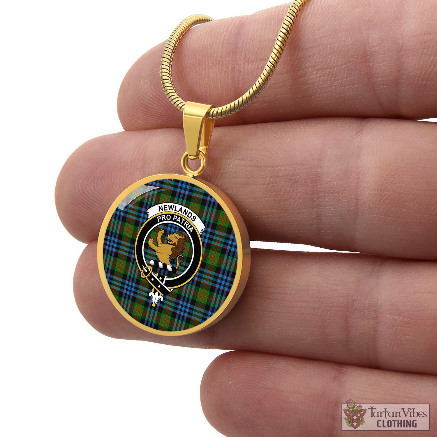 Newlands Tartan Circle Necklace with Family Crest - Tartan Vibes Clothing