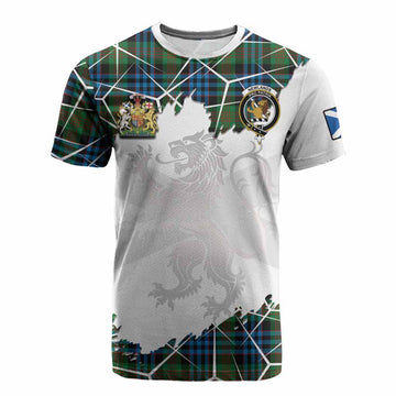 Newlands Tartan Cotton T-shirt with Family Crest and Lion Rampant Grunge Style