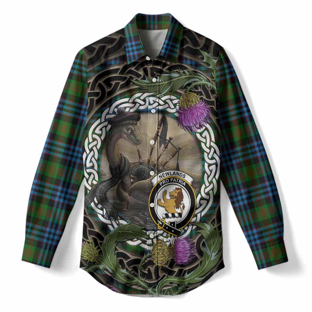Newlands Tartan Crest Bagpipe Nessie Women Casual Shirt Scottish Loch Ness Monster Celtic Thistle