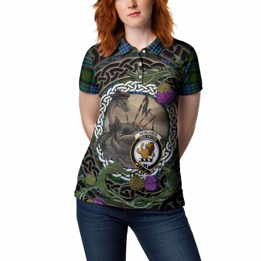 Newlands Tartan Crest Bagpipe Nessie Women Polo Shirt Scottish Loch Ness Monster Celtic Thistle