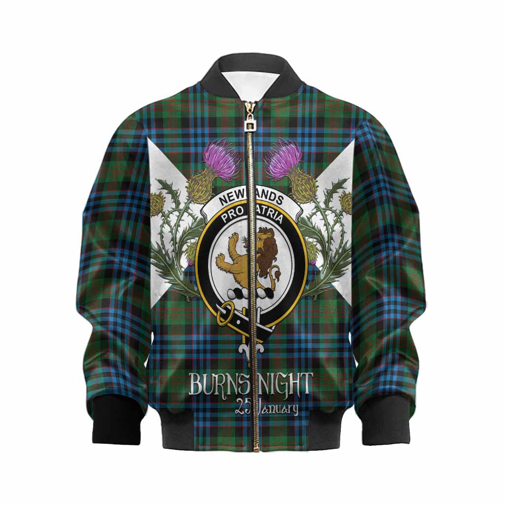 Newlands Tartan Family Crest Kid Bomber Jacket Scottish Burns Night Thistle Floral