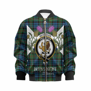 Newlands Tartan Family Crest Kid Bomber Jacket Scottish Burns Night Thistle Floral