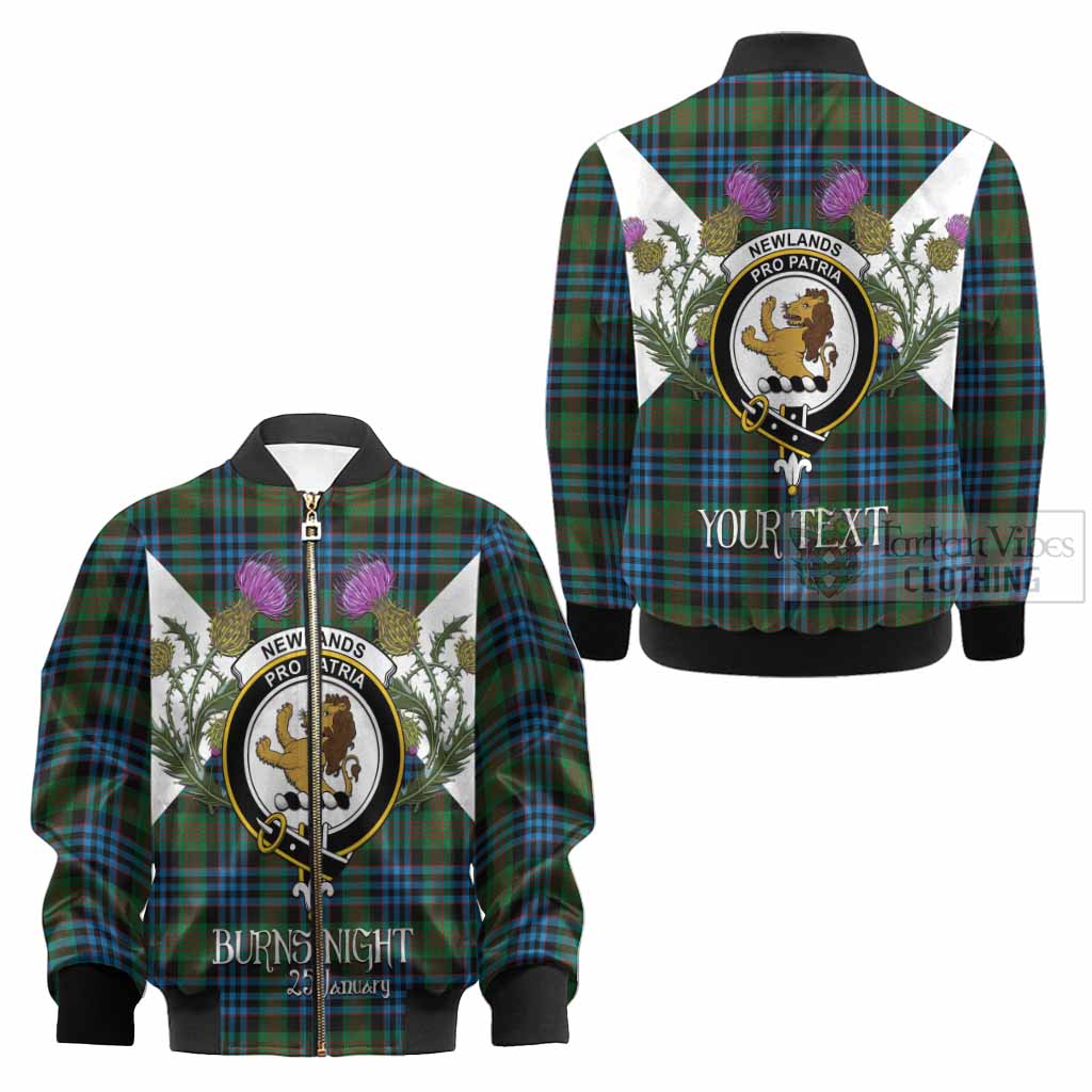 Newlands Tartan Family Crest Kid Bomber Jacket Scottish Burns Night Thistle Floral