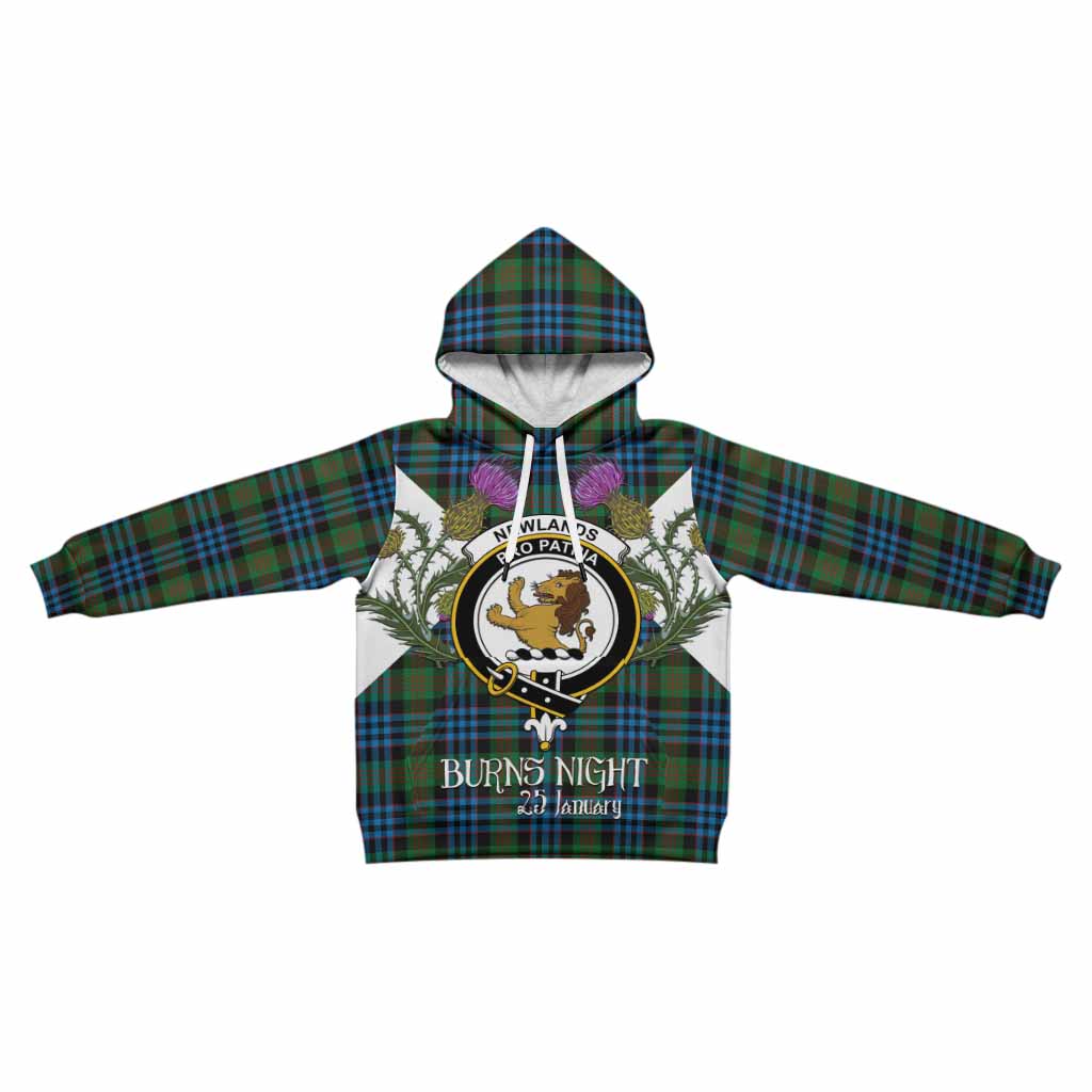 Newlands Tartan Family Crest Kid Hoodie Scottish Burns Night Thistle Floral