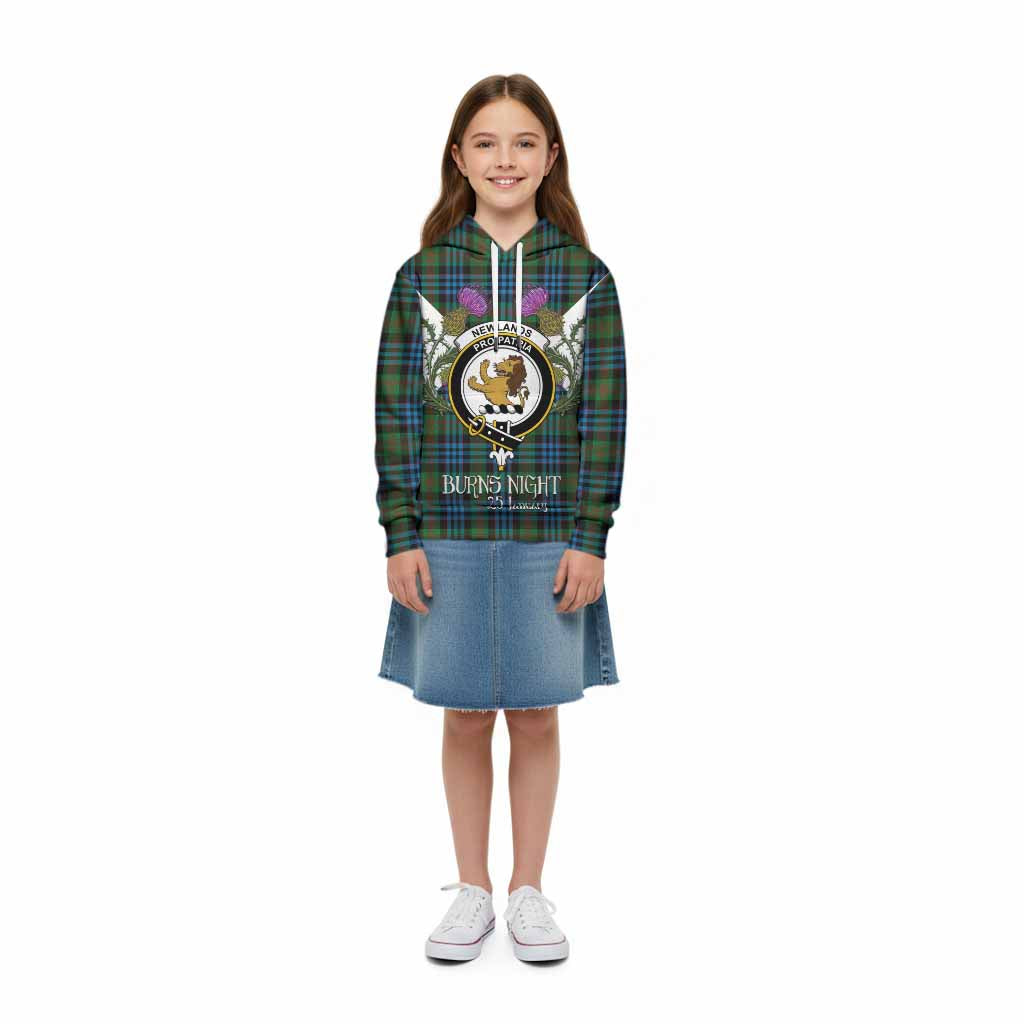 Newlands Tartan Family Crest Kid Hoodie Scottish Burns Night Thistle Floral