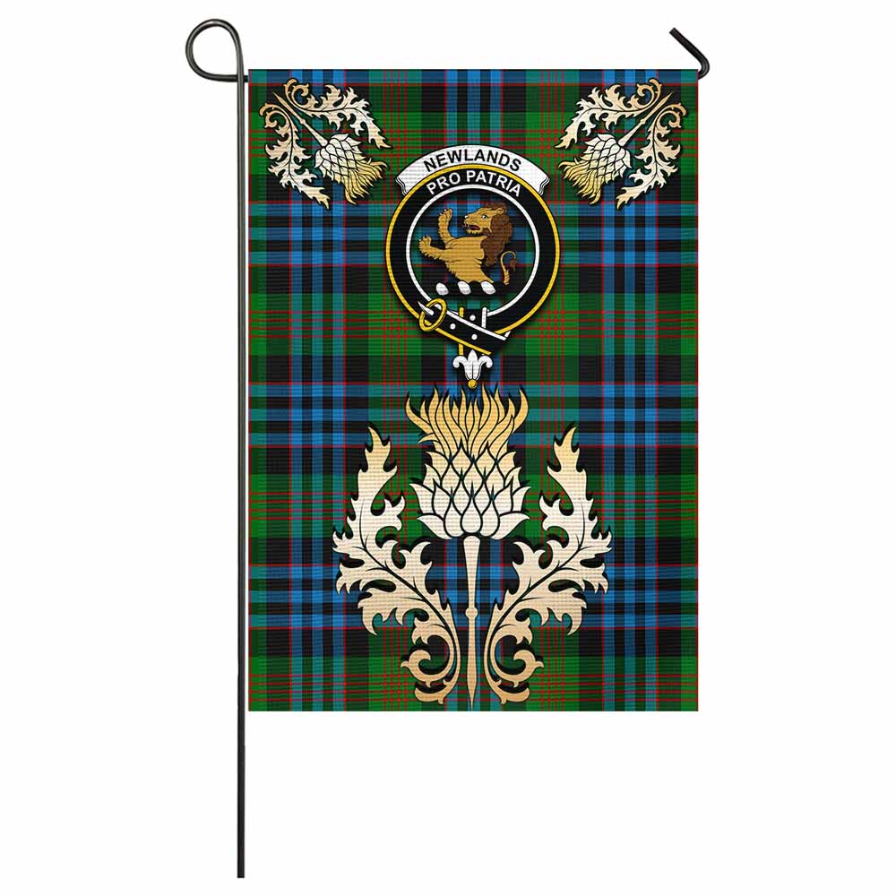 Newlands Tartan Garden Flag with Golden Regal Scottish Thistle Emblem