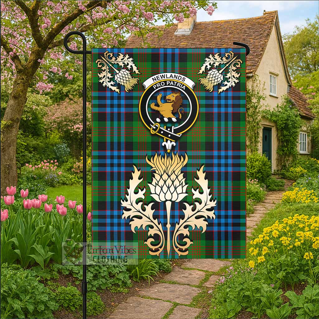 Newlands Tartan Garden Flag with Golden Regal Scottish Thistle Emblem