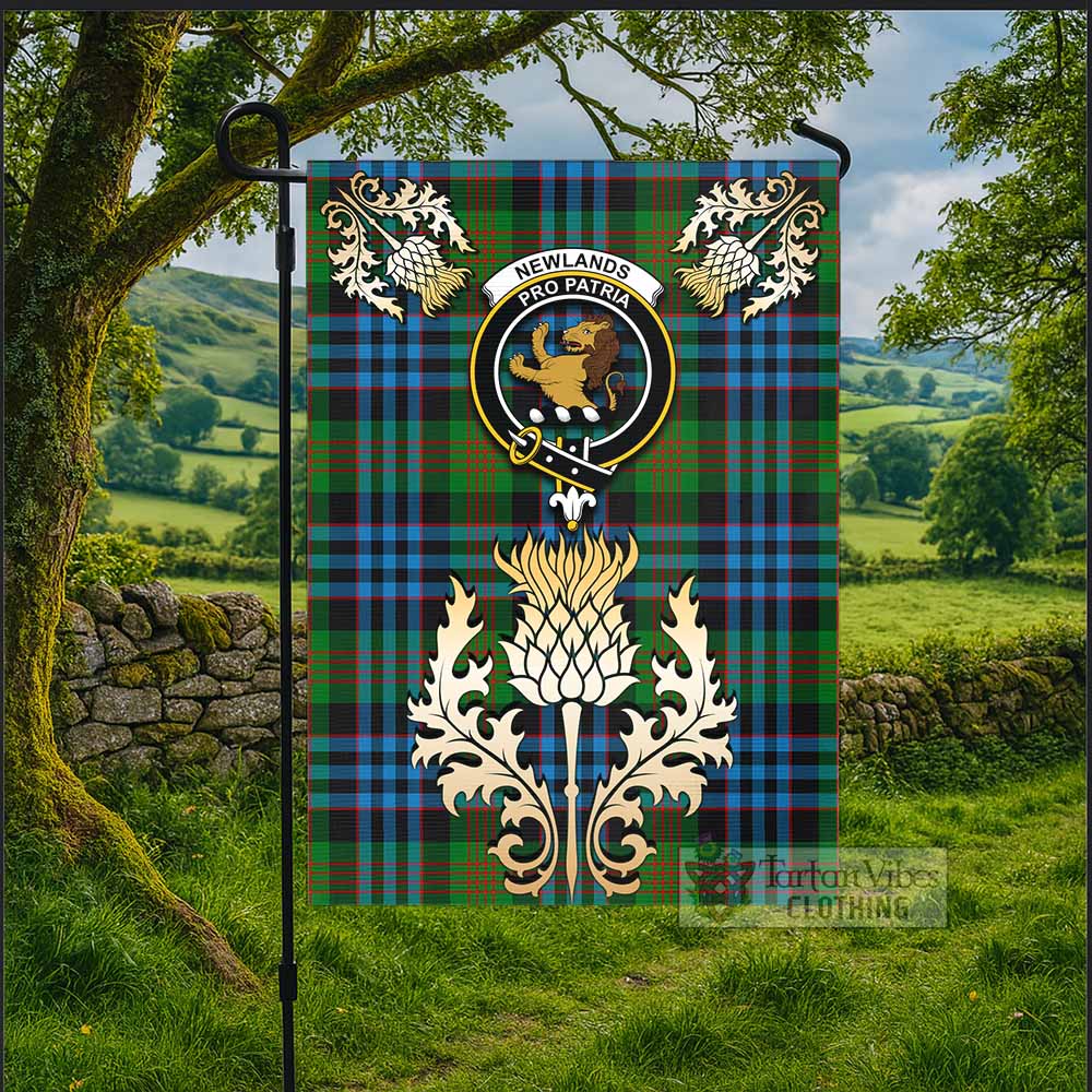 Newlands Tartan Garden Flag with Golden Regal Scottish Thistle Emblem