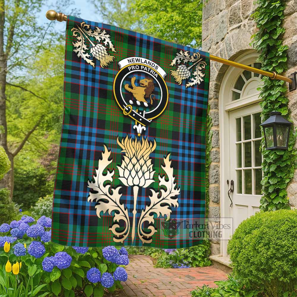 Newlands Tartan Garden Flag with Golden Regal Scottish Thistle Emblem