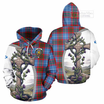 Newton Tartan Hoodie with Family Crest and St. Andrew's Cross Accented by Thistle Vines Zip Hoodie - Tartan Vibes Clothing