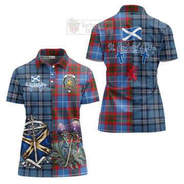 Newton Tartan Women's Polo Shirt Happy St. Andrew's Day Half Tartan Style Women - Tartan Vibes Clothing