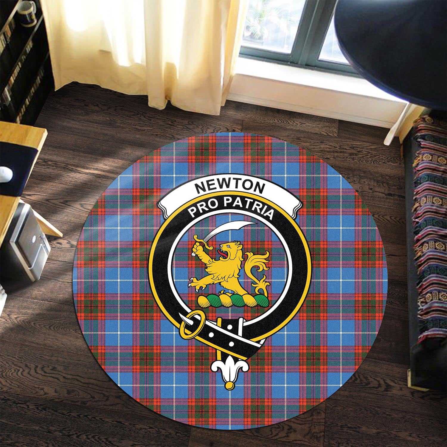 Newton Tartan Round Rug with Family Crest Premium Round Rug - Tartan Vibes Clothing