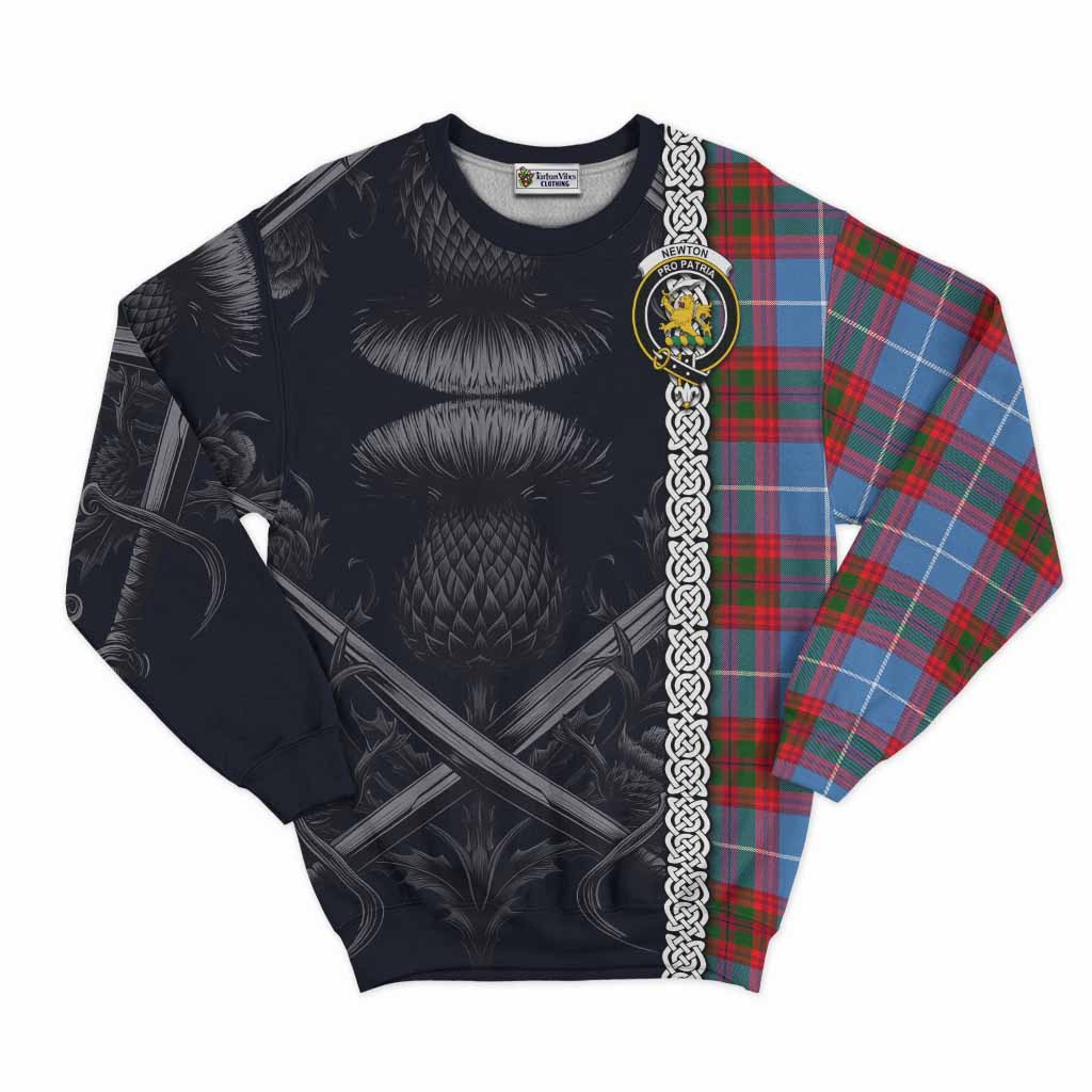 Newton Tartan Sweatshirt with Family Crest Cross Sword Thistle Celtic Vibes Unisex - Tartan Vibes Clothing