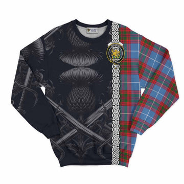 Newton Tartan Sweatshirt with Family Crest Cross Sword Thistle Celtic Vibes Unisex - Tartan Vibes Clothing