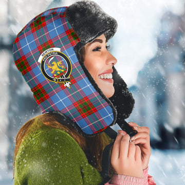 Newton Tartan Winter Trapper Hat with Family Crest Winter Trapper Hat Universal Fit Circumference 22.8in (58cm) - Tartan Vibes Clothing