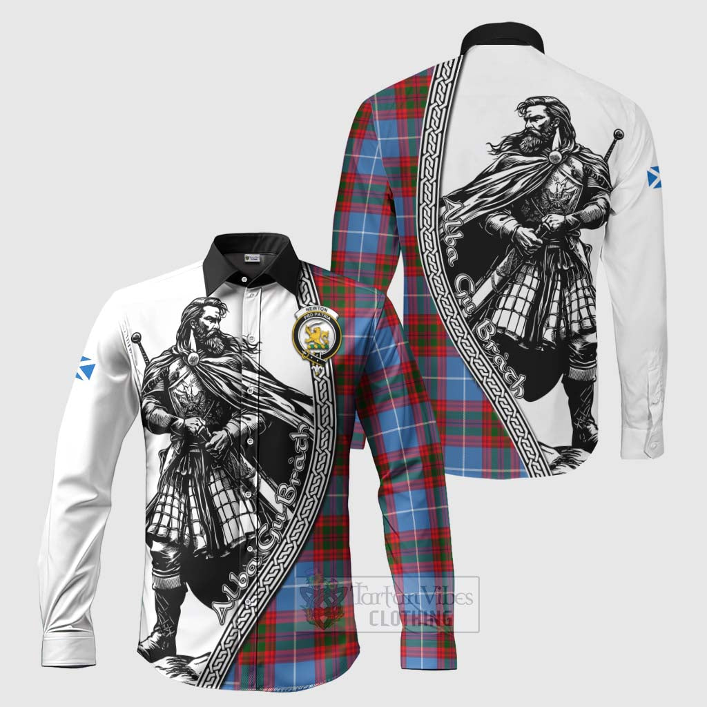 Newton Tartan Clan Crest Long Sleeve Button Shirt with Highlander Warrior Celtic Style Men's Shirt S - Tartan Vibes Clothing