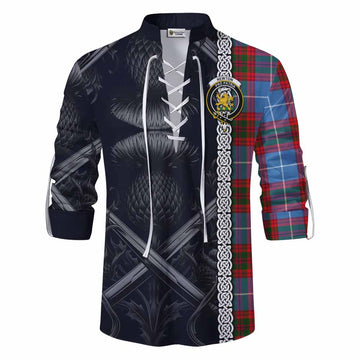 Newton Tartan Ghillie Kilt Shirt with Family Crest Cross Sword Thistle Celtic Vibes Men - Tartan Vibes Clothing