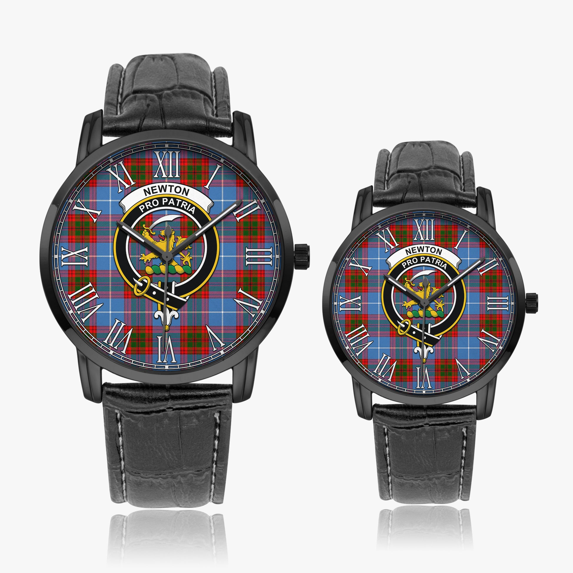 Newton Tartan Family Crest Leather Strap Quartz Watch Wide Type - Tartan Vibes Clothing
