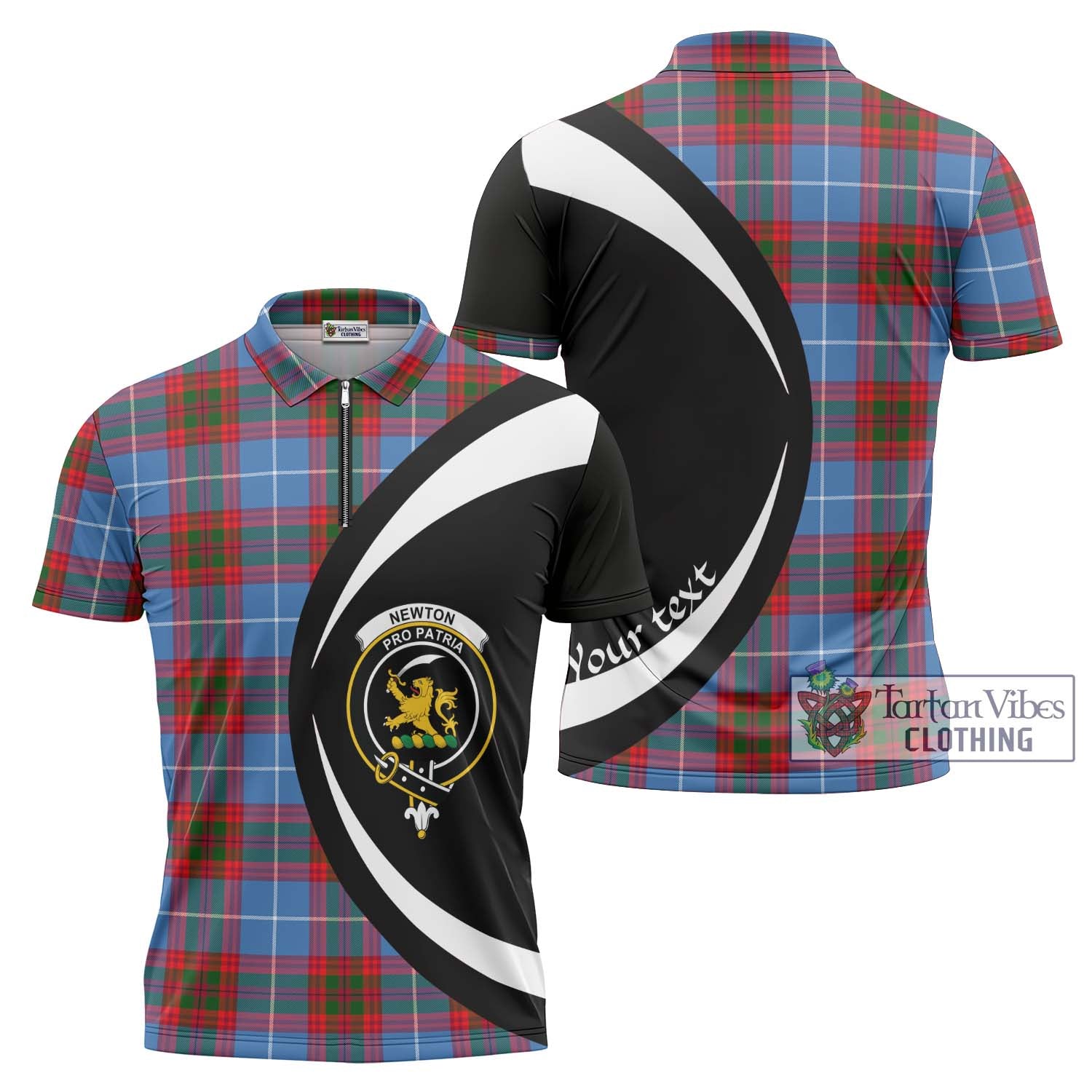 Newton Tartan Zipper Polo Shirt with Family Crest Circle Style Unisex - Tartan Vibes Clothing