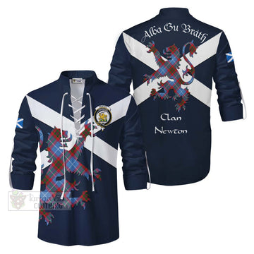 Newton Tartan Lion Rampant Ghillie Kilt Shirt Proudly Display Your Heritage with Alba Gu Brath and Clan Name Men - Tartan Vibes Clothing