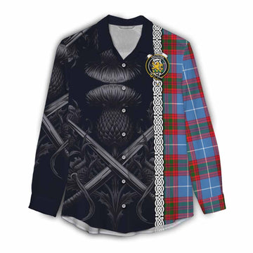 Newton Tartan Women's Casual Shirt with Family Crest Cross Sword Thistle Celtic Vibes Female - Tartan Vibes Clothing