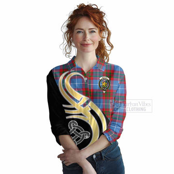 Newton Tartan Women's Casual Shirt with Family Crest and Celtic Symbol Style Female - Tartan Vibes Clothing