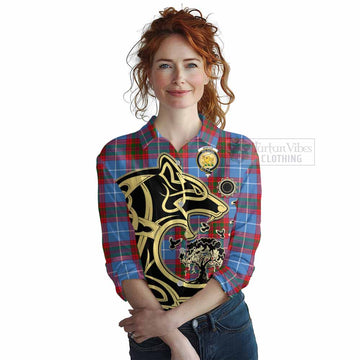 Newton Tartan Women's Casual Shirt with Family Crest Celtic Wolf Style Female - Tartan Vibes Clothing