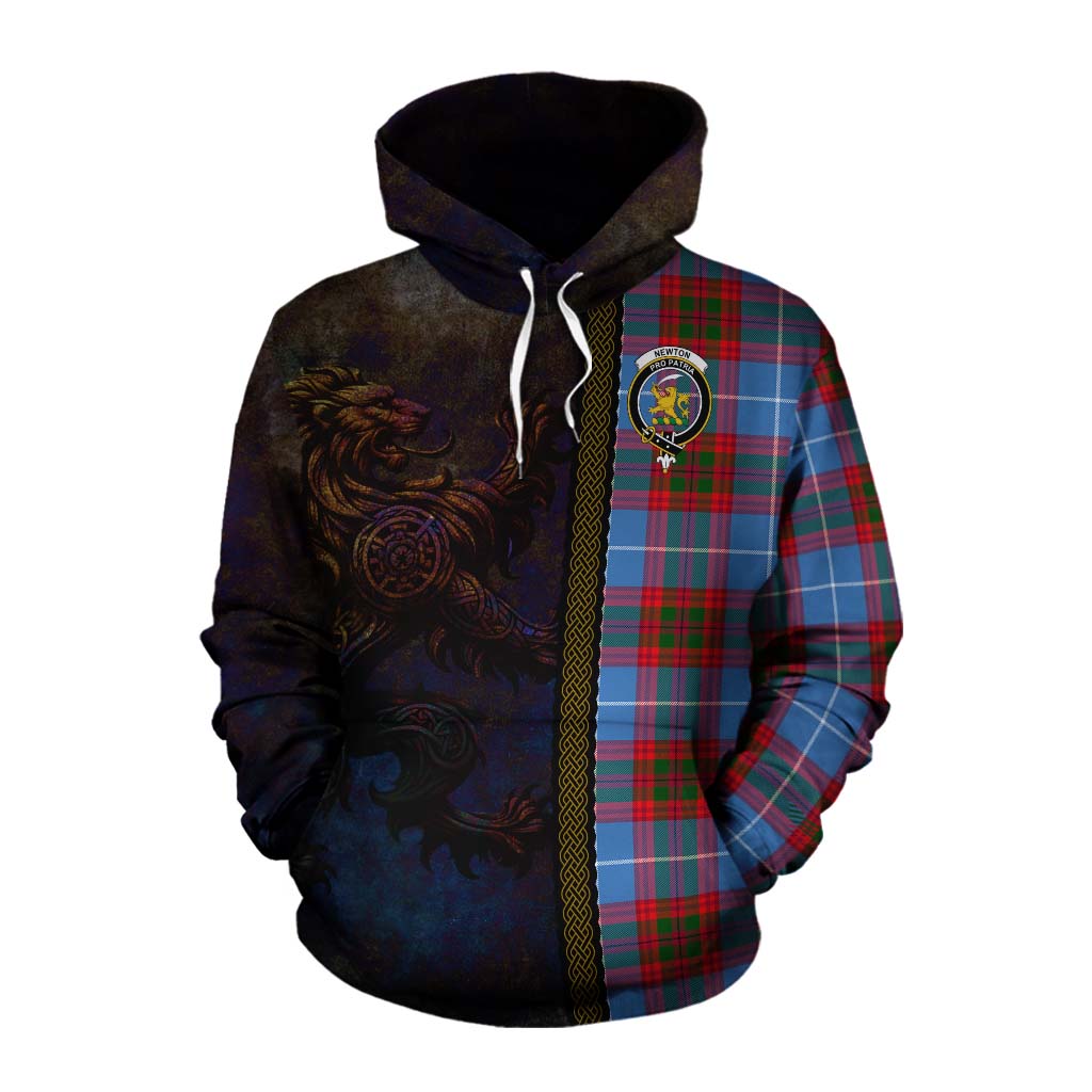 Tartan Vibes Clothing Newton Tartan Family Crest Cotton Hoodie Alba Gu Brath Be Brave Lion Ancient Style