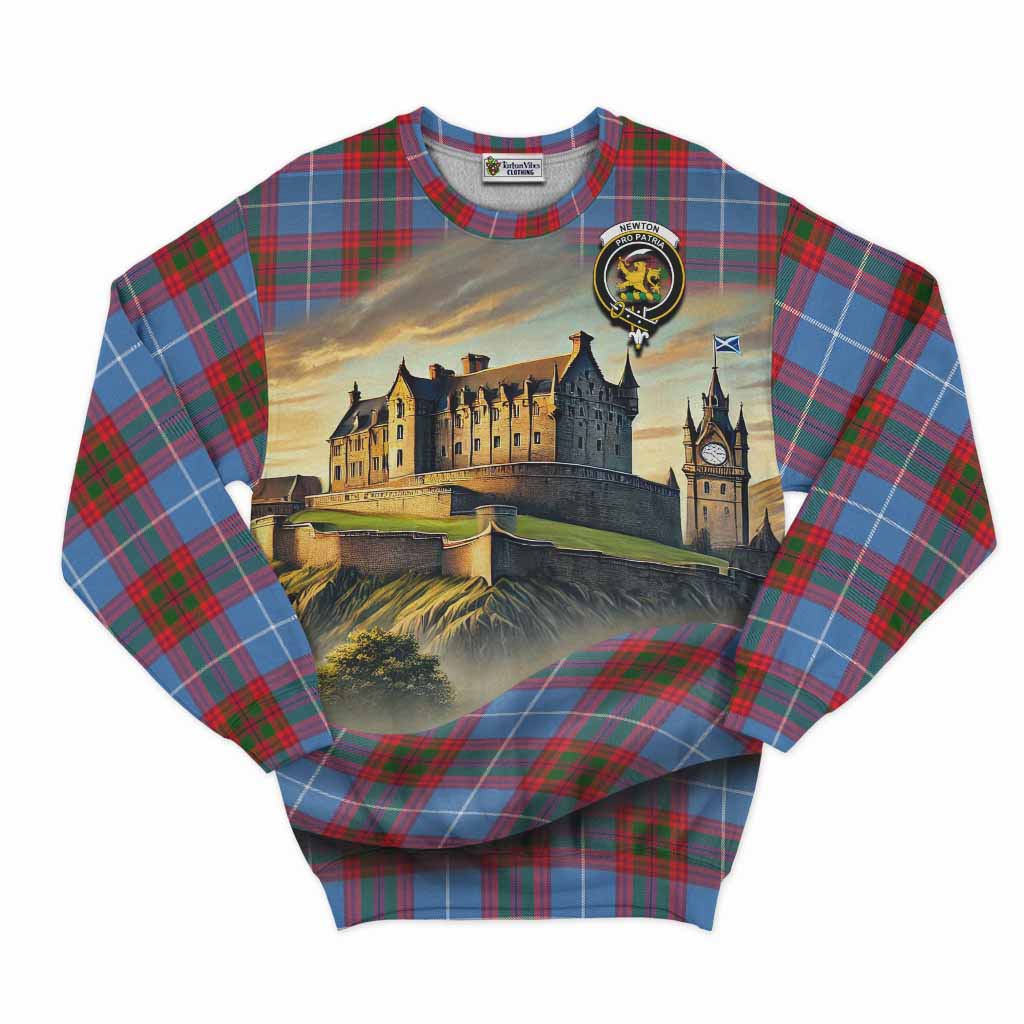 Newton Tartan Family Crest Sweatshirt with Scottish Ancient Castle Style Unisex - Tartan Vibes Clothing