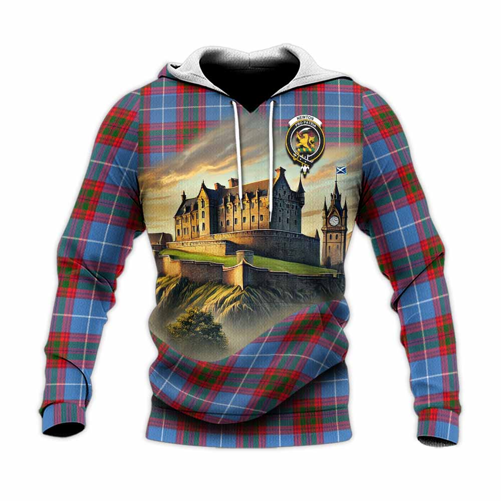 Tartan Vibes Clothing Newton Tartan Family Crest Knitted Hoodie with Scottish Ancient Castle Style