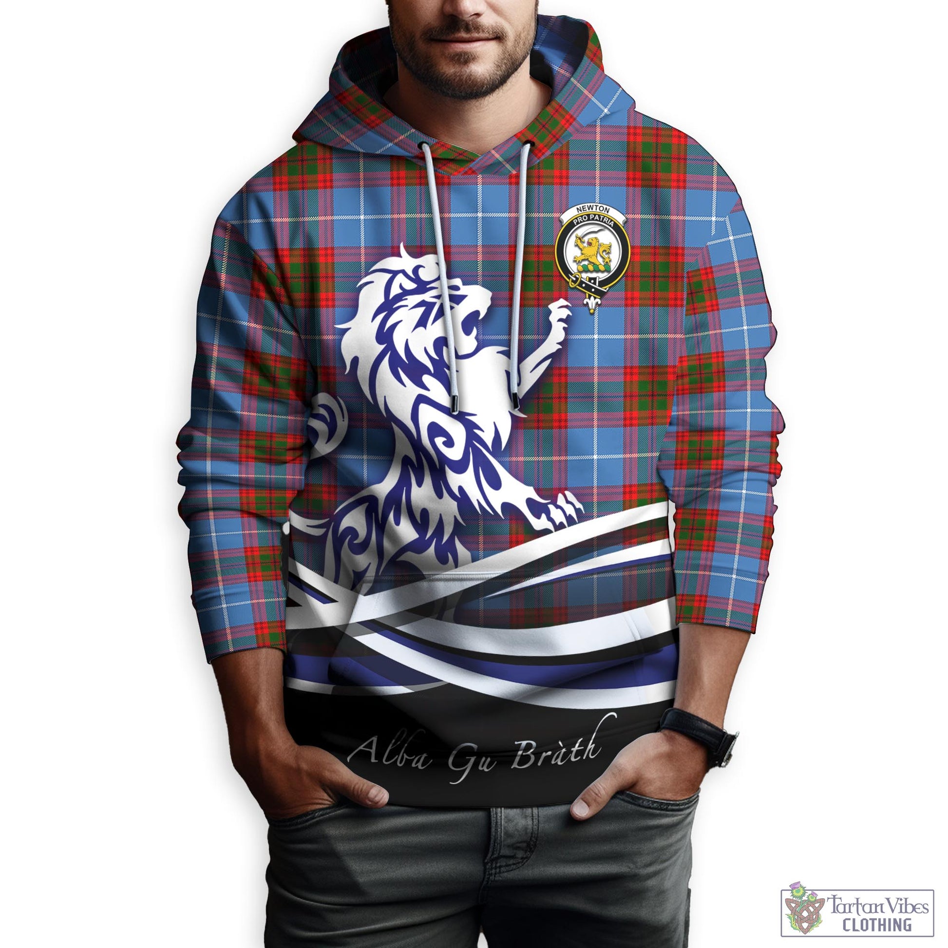 Newton Tartan Hoodie with Alba Gu Brath Regal Lion Emblem Zip Hoodie - Tartan Vibes Clothing