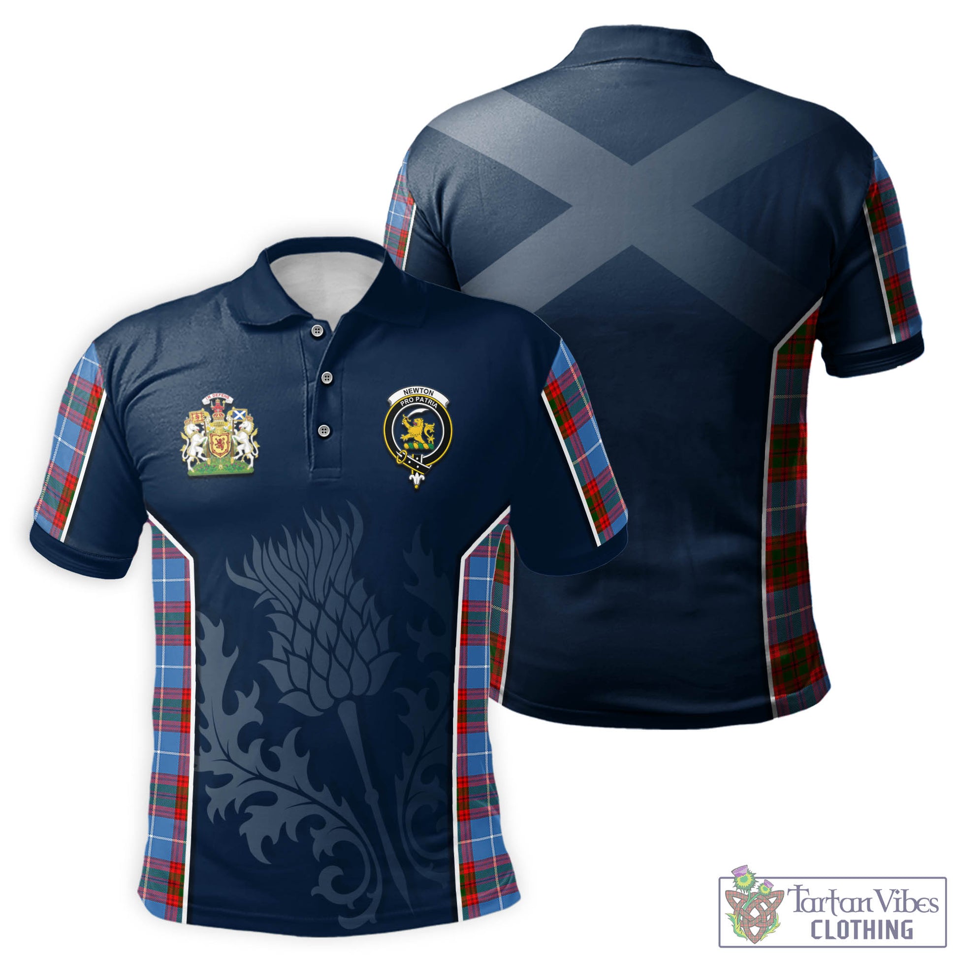 Tartan Vibes Clothing Newton Tartan Men's Polo Shirt with Family Crest and Scottish Thistle Vibes Sport Style