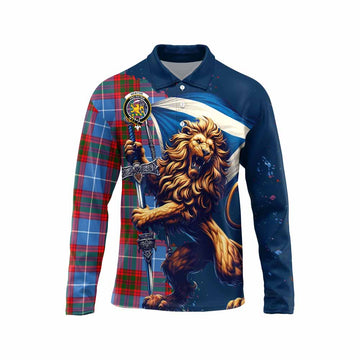 Newton Tartan Family Crest Long Sleeve Polo Shirt with Scottish Majestic Lion Unisex - Tartan Vibes Clothing