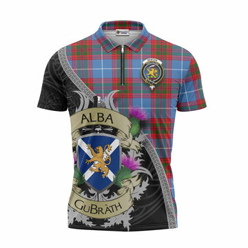 Newton Tartan Family Crest Zipper Polo Shirt Lion Rampant Royal Thistle Shield Celtic Inspired Unisex - Tartan Vibes Clothing
