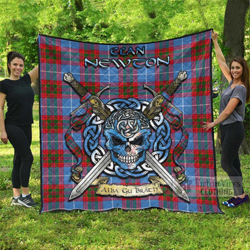 Newton Tartan Quilt with Celtic Skull Alba Gu Brath Style Super King Quilt 91" x 110" - Tartan Vibes Clothing