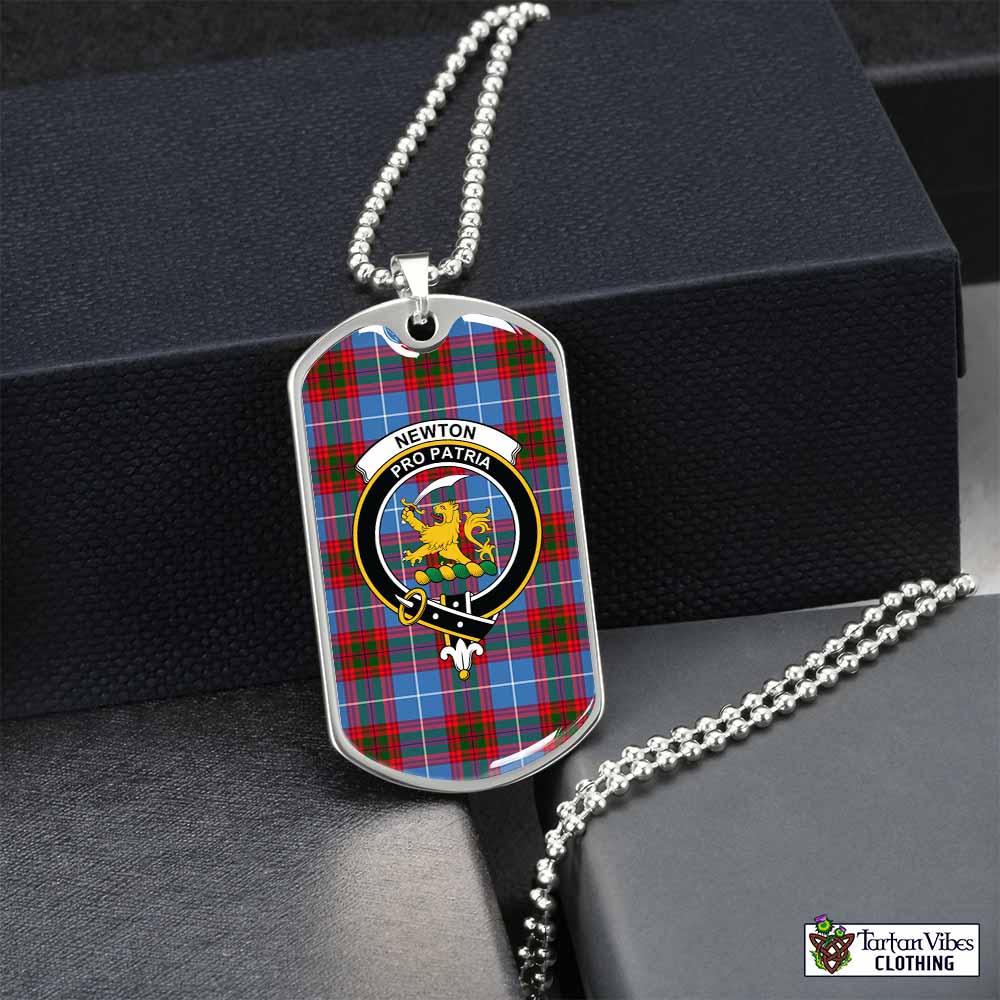 Newton Tartan Dog Tag Necklace with Family Crest Silver No - Tartan Vibes Clothing