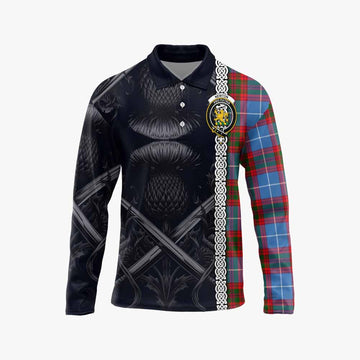 Newton Tartan Long Sleeve Polo Shirt with Family Crest Cross Sword Thistle Celtic Vibes Unisex - Tartan Vibes Clothing