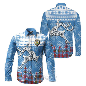 Newton Clan Christmas Long Sleeve Button Shirt Celtic Reindeer Style Men's Shirt S - Tartan Vibes Clothing