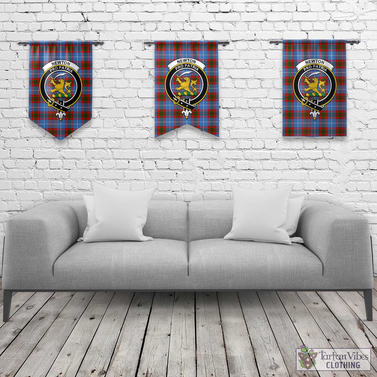 Newton Tartan Gonfalon, Tartan Banner with Family Crest Rectangle - Tartan Vibes Clothing
