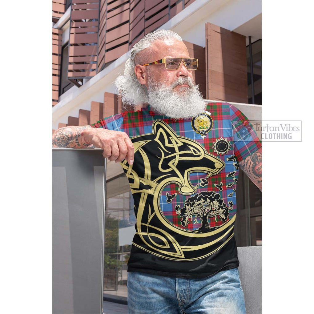Newton Tartan Cotton T-shirt with Family Crest Celtic Wolf Style Men's Shirt - Tartan Vibes Clothing