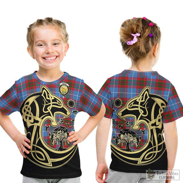 Newton Tartan Kid T-Shirt with Family Crest Celtic Wolf Style - Tartan Vibes Clothing