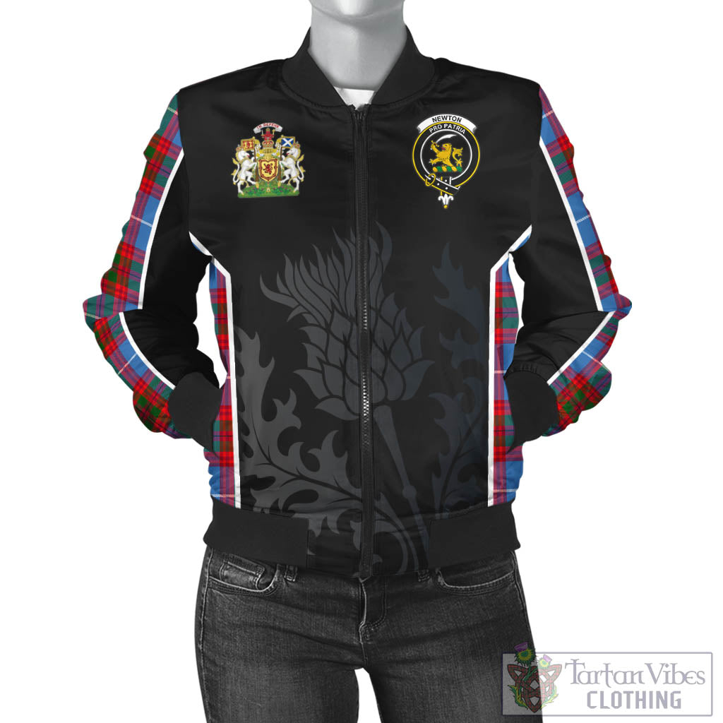 Newton Tartan Bomber Jacket with Family Crest and Scottish Thistle Vibes Sport Style - Tartan Vibes Clothing