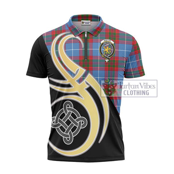 Newton Tartan Zipper Polo Shirt with Family Crest and Celtic Symbol Style - Tartan Vibes Clothing