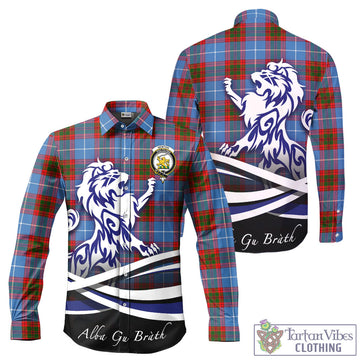 Newton Tartan Long Sleeve Button Up Shirt with Alba Gu Brath Regal Lion Emblem