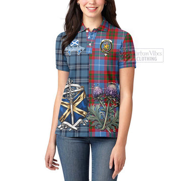 Newton Tartan Women's Polo Shirt Happy St. Andrew's Day Half Tartan Style - Tartan Vibes Clothing